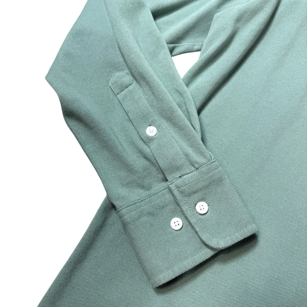 Criquet Golf Long Sleeve Players Polo Shirt Green Mens XXL Organic Cotton Preppy